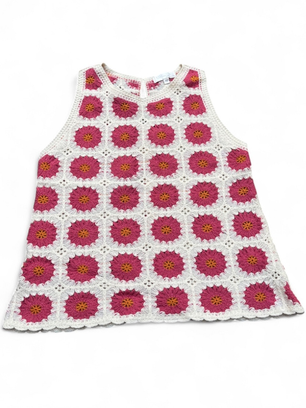 Rebellion size M Crochet Daisy Tank Top in White, Pink & Mustard